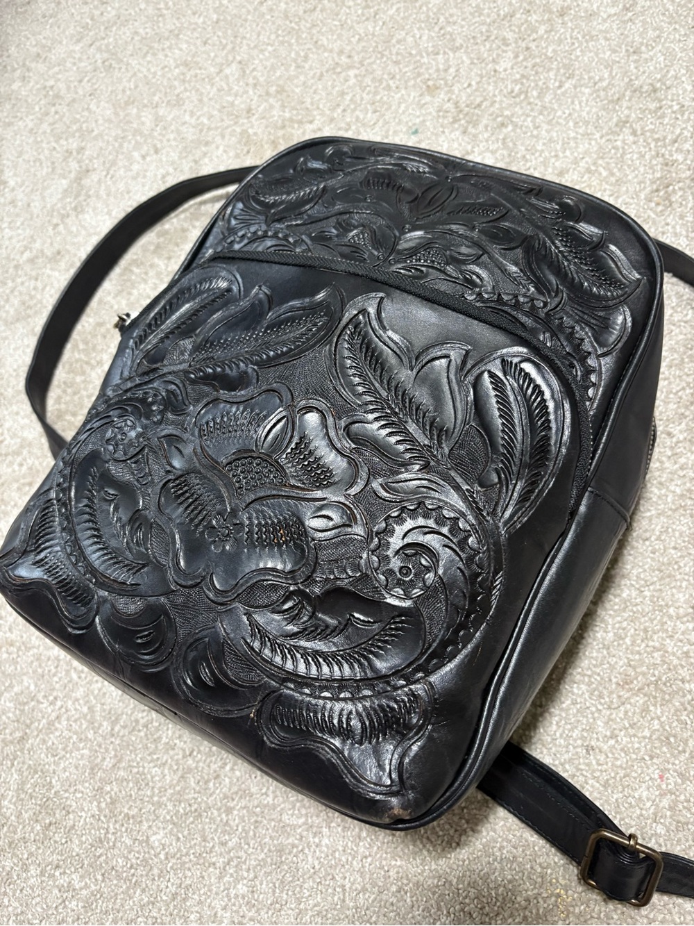JAAC Arnold Black Tooled Leather Crossbody Backpack